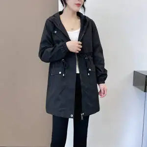 Windbreaker Women Jackets New Winter Mid-Length Loose Coat Hooded Lace-UP Female Jacket Plus Velvet Warm Outwear Ladies Outcoat