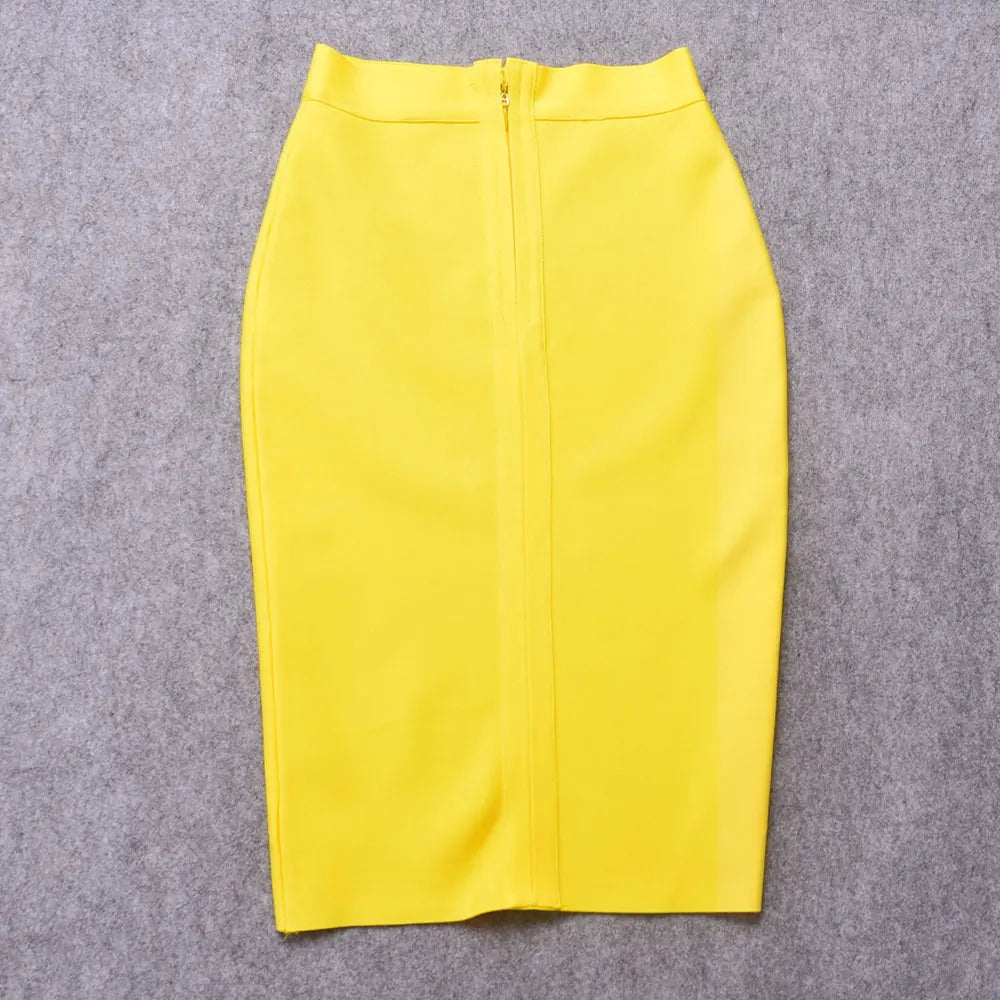 BEAUKEY Sexy Yellow Bandage Skirts 2023 Women Summer High Waist Quality Pink Black White Party Skirts XL Tight Office Lady Skirt