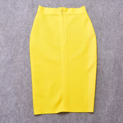 BEAUKEY Sexy Yellow Bandage Skirts 2023 Women Summer High Waist Quality Pink Black White Party Skirts XL Tight Office Lady Skirt