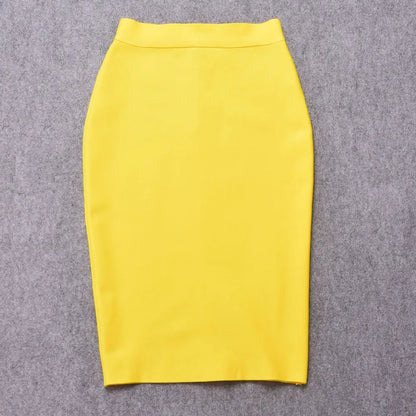 BEAUKEY Sexy Yellow Bandage Skirts 2023 Women Summer High Waist Quality Pink Black White Party Skirts XL Tight Office Lady Skirt