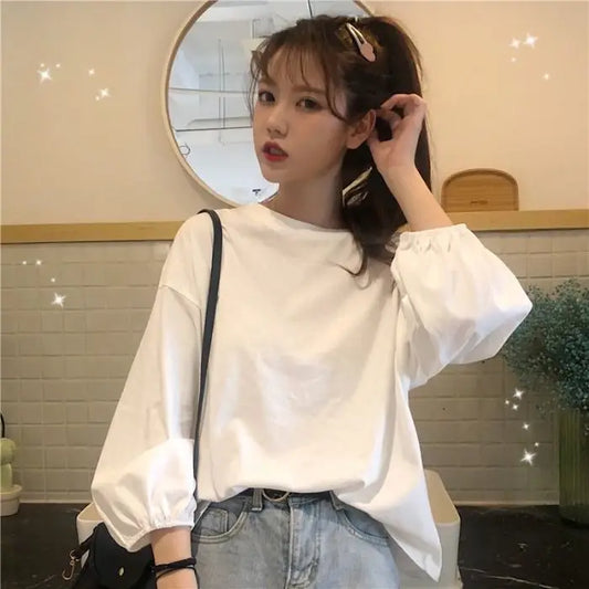 Korean Version T-shirt White Light Lantern Long Sleeve Clothing Aesthetic Tops Women's T Shirts Women Woman Tshirts Y2k Harajuku