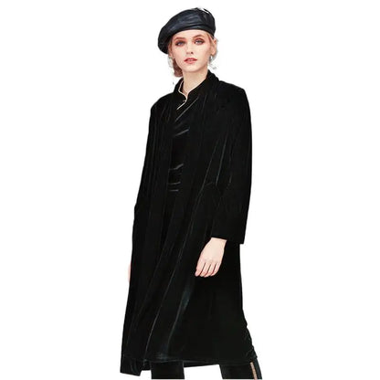 Spring Autumn Women Elegant Velvet Trench Coat Office Lady Fashion Open Stitch Coat Solid Velour Overcoat long jacket women 2025