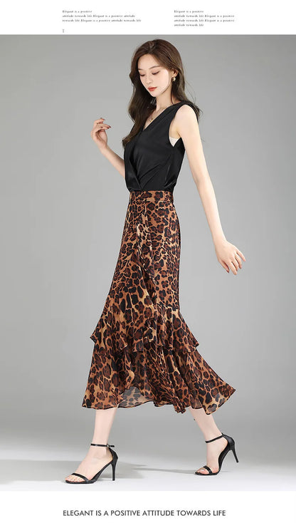 ZUZK Fashion Irregular Fishtail Chiffon Skirts Elegant High Waist Summer Luxury Party Skirt Female Ruffles Long Skirts