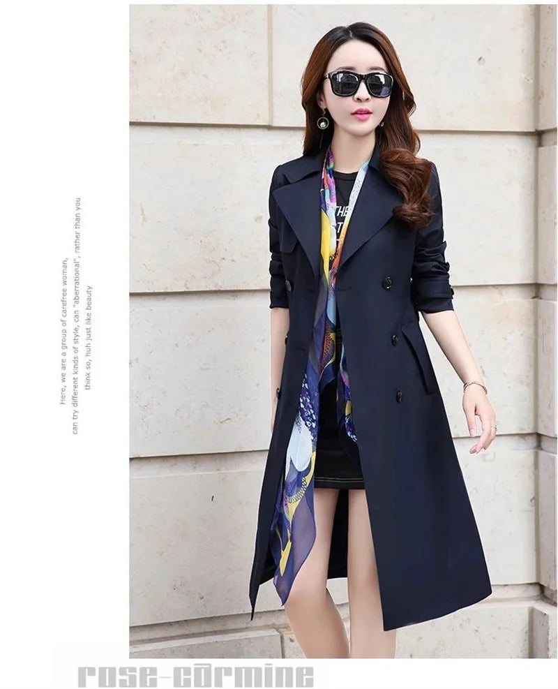 Windbreaker Women's Long British 2023 Spring And Autumn New Coat Korean Double Breasted Ladies Knee-High Coat Lace-Up Trench