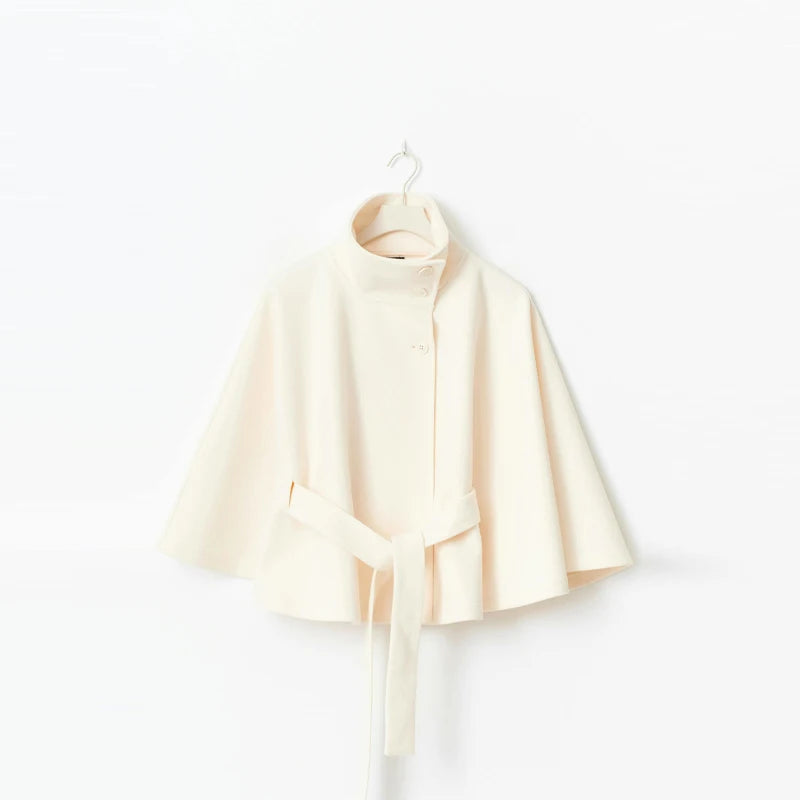 chic vintage cape jacket with belt stand neck single breasted loose coat loose flare sleeve coats early lady autumn Y2K outwears