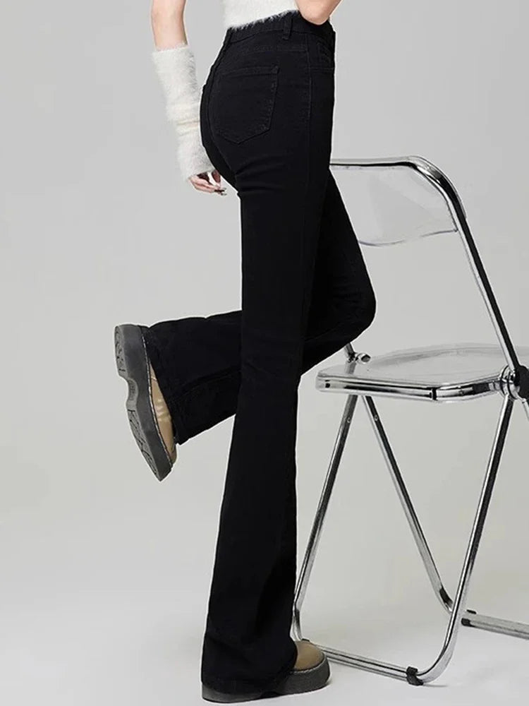 Women Vintage High Street Bell Bottom Jeans Lady Sexy Slim Fit Denim Flare Pants Deep Blue Light Blue Black Blue Gray Trousers