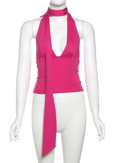 Weird Puss Scarf Tank Tops Women Backless Irregular Summer Trend Hottie Hipster Trend Sexy Wild Classic Streetwear Basic Vest