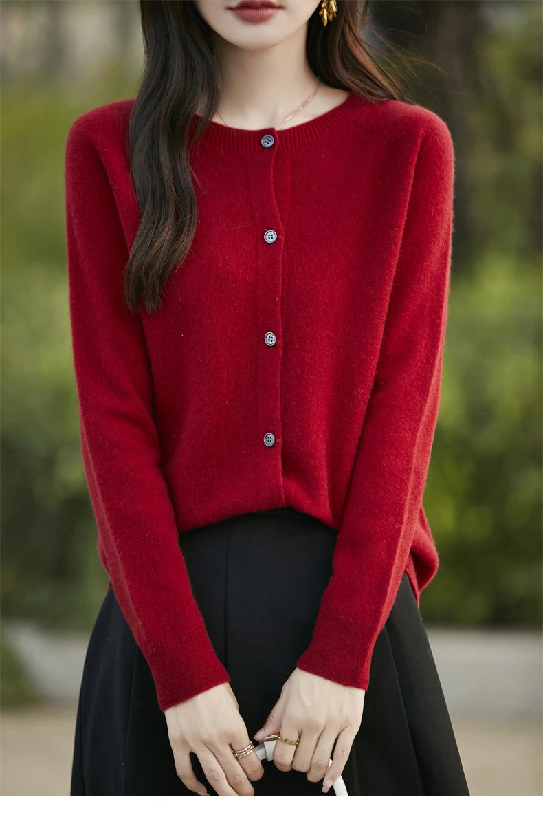 2024 Basics Autumn Winter Women Sweater Sales Merino Wool Knitwear New Fashion Solid Cardigan Classic Long Sleeve Clothing Tops