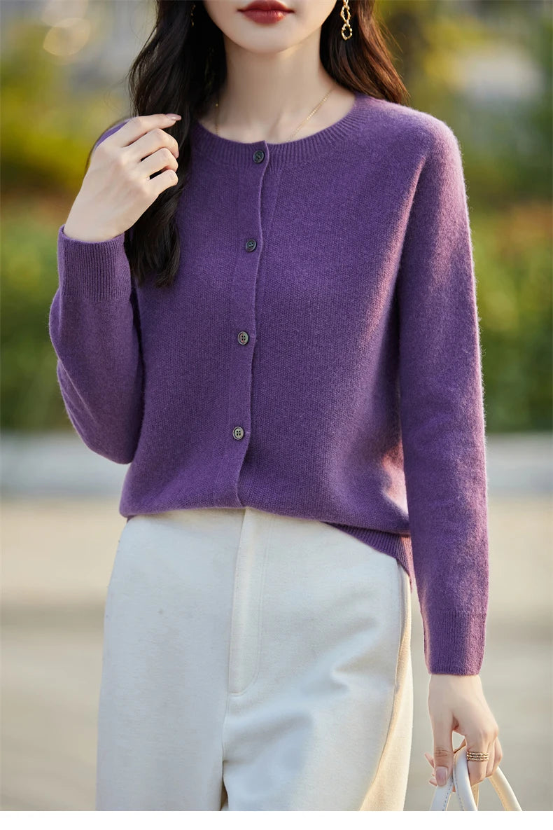 2024 Basics Autumn Winter Women Sweater Sales Merino Wool Knitwear New Fashion Solid Cardigan Classic Long Sleeve Clothing Tops