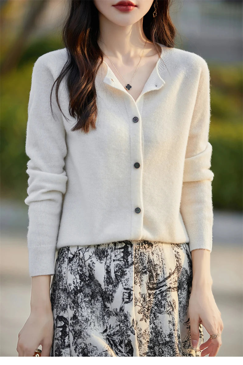 2024 Basics Autumn Winter Women Sweater Sales Merino Wool Knitwear New Fashion Solid Cardigan Classic Long Sleeve Clothing Tops