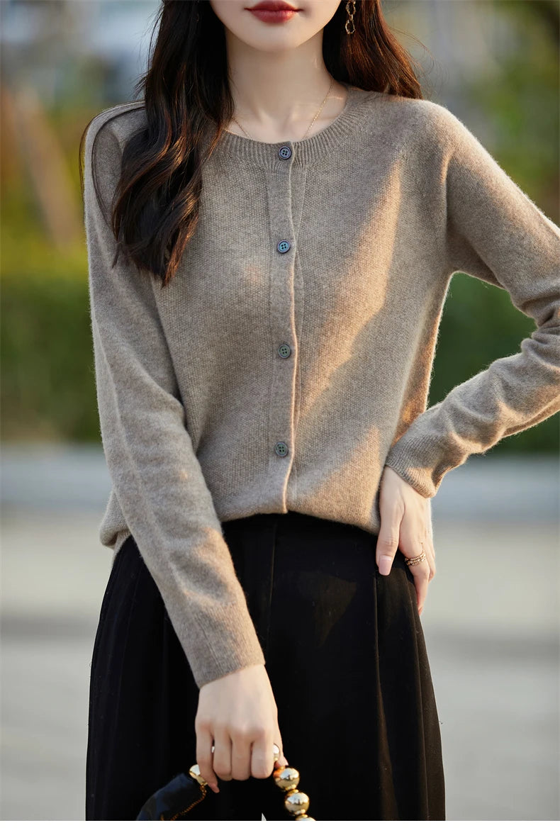 2024 Basics Autumn Winter Women Sweater Sales Merino Wool Knitwear New Fashion Solid Cardigan Classic Long Sleeve Clothing Tops