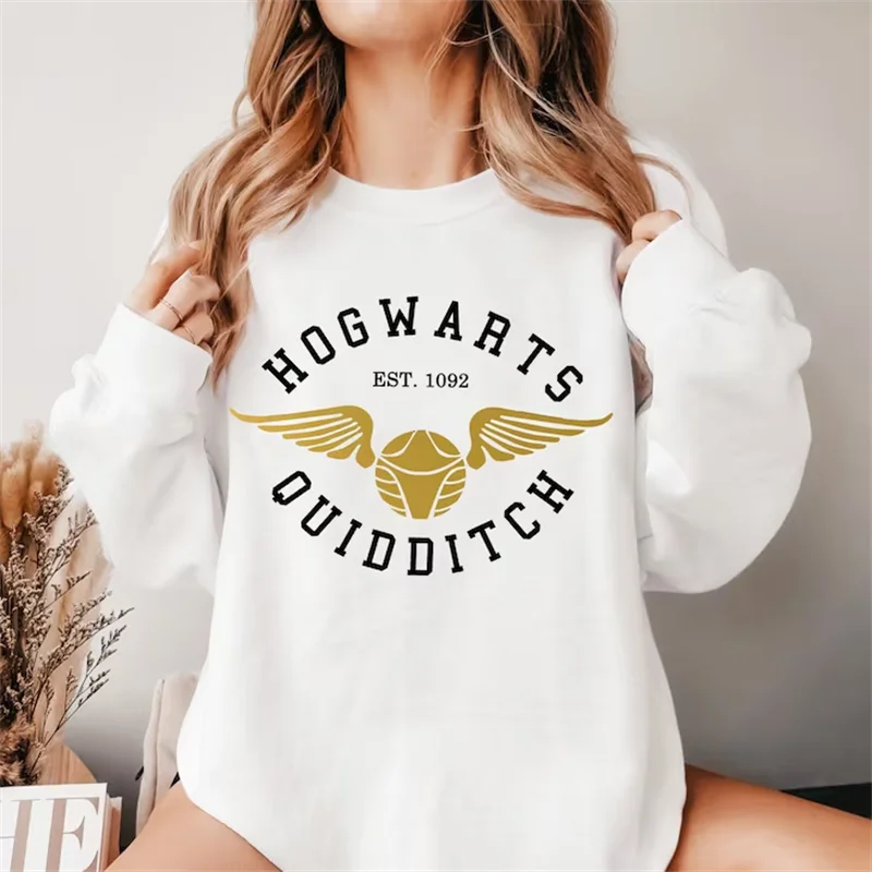 2025 New Arrival Women's Crew Neck Sweatshirt Letter Print round Neck Pullover Hoodie HOGWARTS EST.1092 Fashionable Streetwear