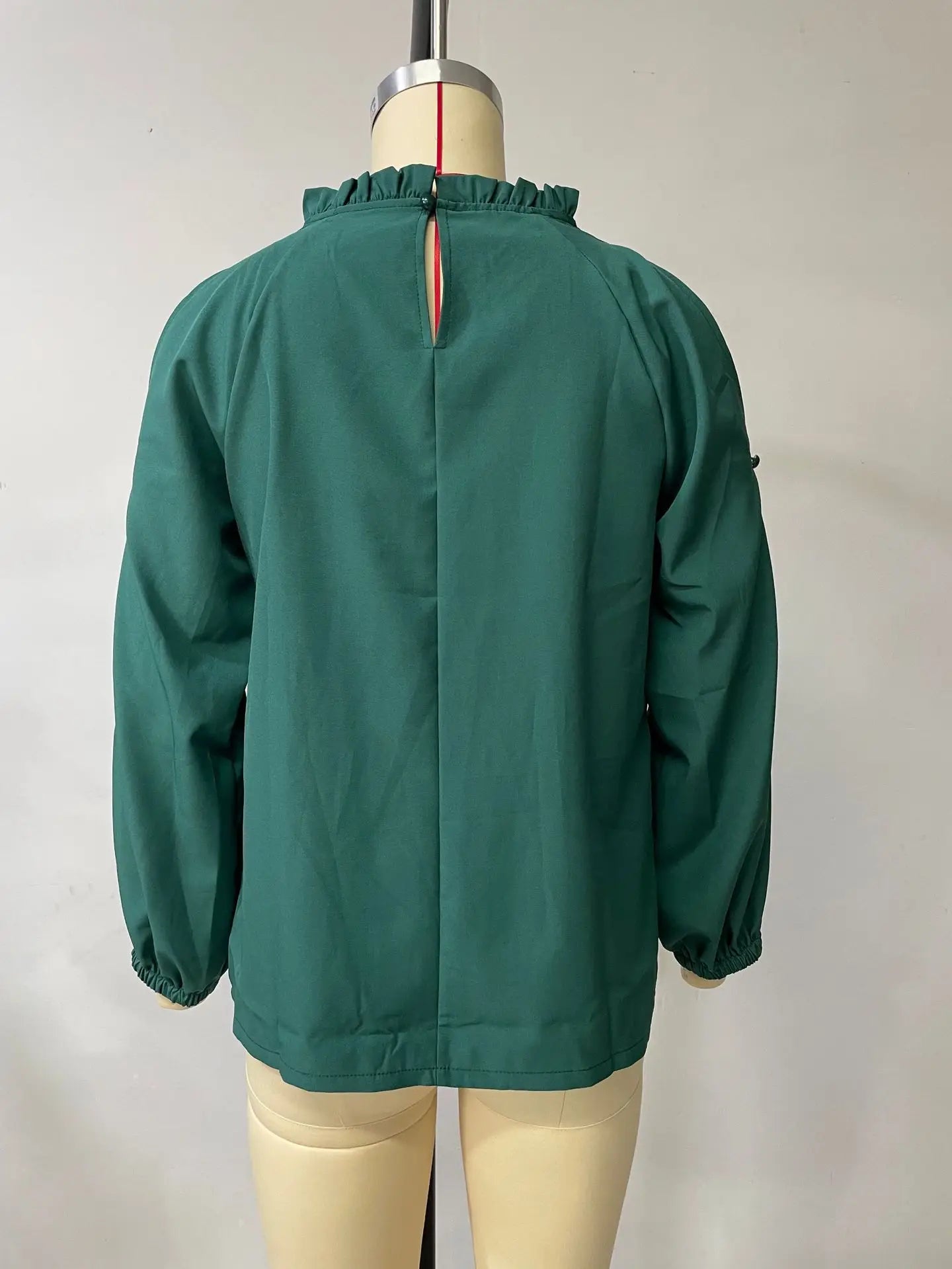 Fashion lotus leaf pleat semi high neck off shoulder hollowed out long sleeved top spring autumn women's elegant temperament top