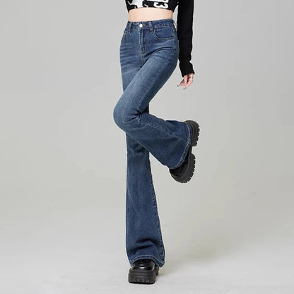 Women Vintage High Street Bell Bottom Jeans Lady Sexy Slim Fit Denim Flare Pants Deep Blue Light Blue Black Blue Gray Trousers