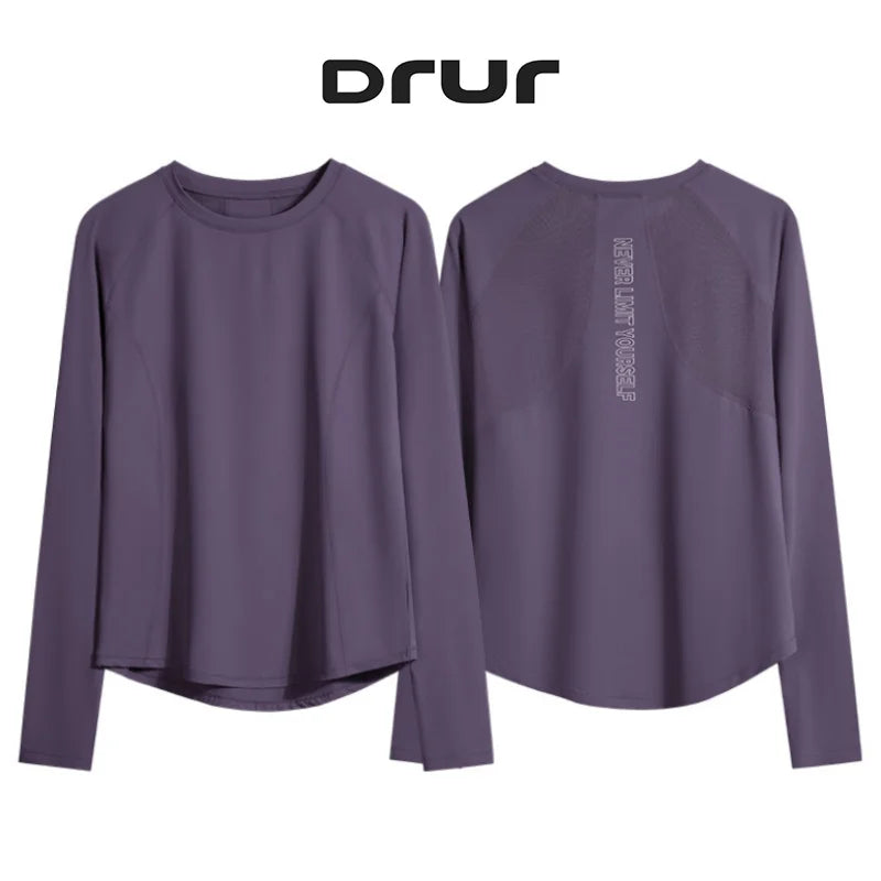 DRUR Fitness T-shirts Women Running Shirts Long Sleeve Quick Dry Breathable Sports Top Jogger Workout Pullover Top Sportswear