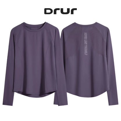 DRUR Fitness T-shirts Women Running Shirts Long Sleeve Quick Dry Breathable Sports Top Jogger Workout Pullover Top Sportswear