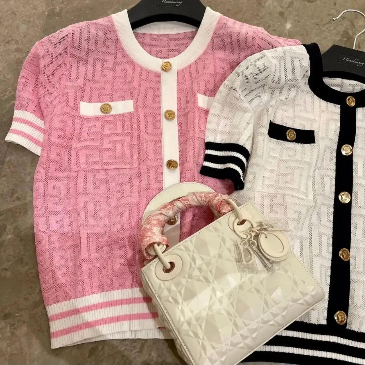 Ice Silk Knitted Sweater Cardigan Women's 2025 Summer New Short-sleeved Hollow Out Korean Style Office Lady Chic Top