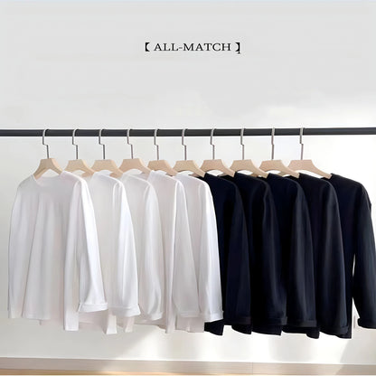 1pcs Pure Cotton T Shirt Spring Autumn Men Cotton Long Sleeve Round Neck T-shirts Solid Color Women's Full Length Sleeve Tops