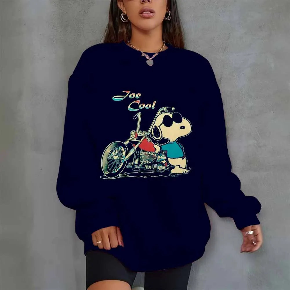 Snoopy Heart Print Crew Neck T shirt Casual Long Autumn winter top women's long sleeved Sweatshirt loose comfortable Hoodies