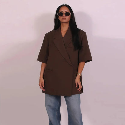 Women's Suit Jackets Loose Lapel One Button Short Sleeve Blazers 2025 Summer Elegant Lady Office Outwear Street