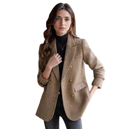 Women's Autumn Winter Long Sleeve Blazer Coats Vintage Thick Woolen Jackets Notched Elegant Outerwears Female Clothes