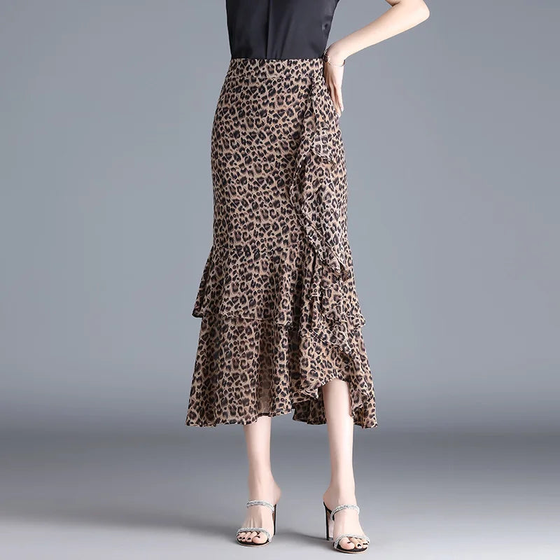 ZUZK Fashion Irregular Fishtail Chiffon Skirts Elegant High Waist Summer Luxury Party Skirt Female Ruffles Long Skirts