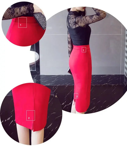 S-5XL Women Pencil Long Skirts 2024 High Waist Casual Summer Sexy Skirts Slim Red Office Lady Work Wear Oversized Black Skirt