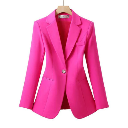 Elegant Solid Women's Blazer Long Sleeve Turn down Collar Slim Fit Office Jacket Single Button Spring Autumn Fashion