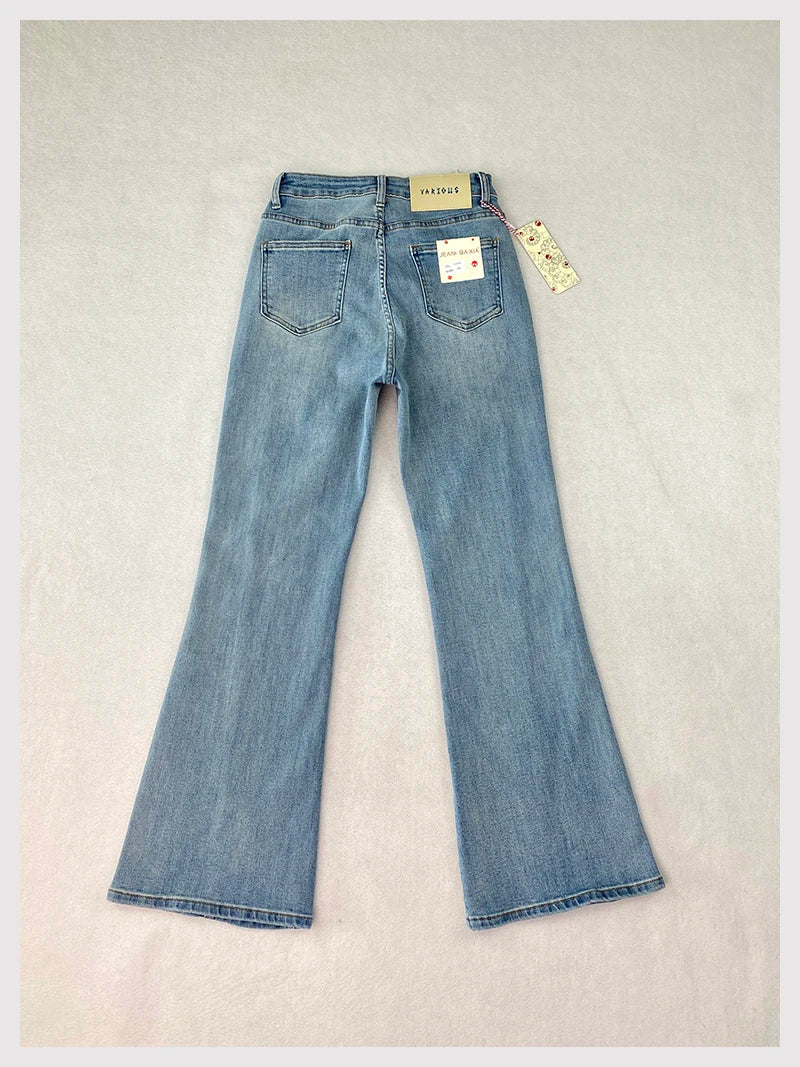 Plus Size Women's High Waisted Slim Flared Jeans 2025 Spring Stretch Denim Pants Curvy Premium Slimming & Lengthening Design