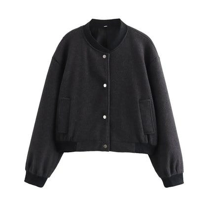 MUJER 2025 Women Jacket Cropped Bomber Jackets For Women Beige Black Tweed Jacket Woman Fashion Long Sleeve New In Short Coats