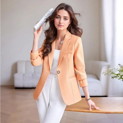 Elegant Solid Women's Blazer Long Sleeve Turn down Collar Slim Fit Office Jacket Single Button Spring Autumn Fashion