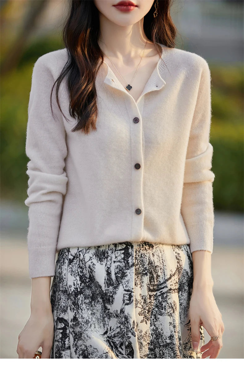 2024 Basics Autumn Winter Women Sweater Sales Merino Wool Knitwear New Fashion Solid Cardigan Classic Long Sleeve Clothing Tops