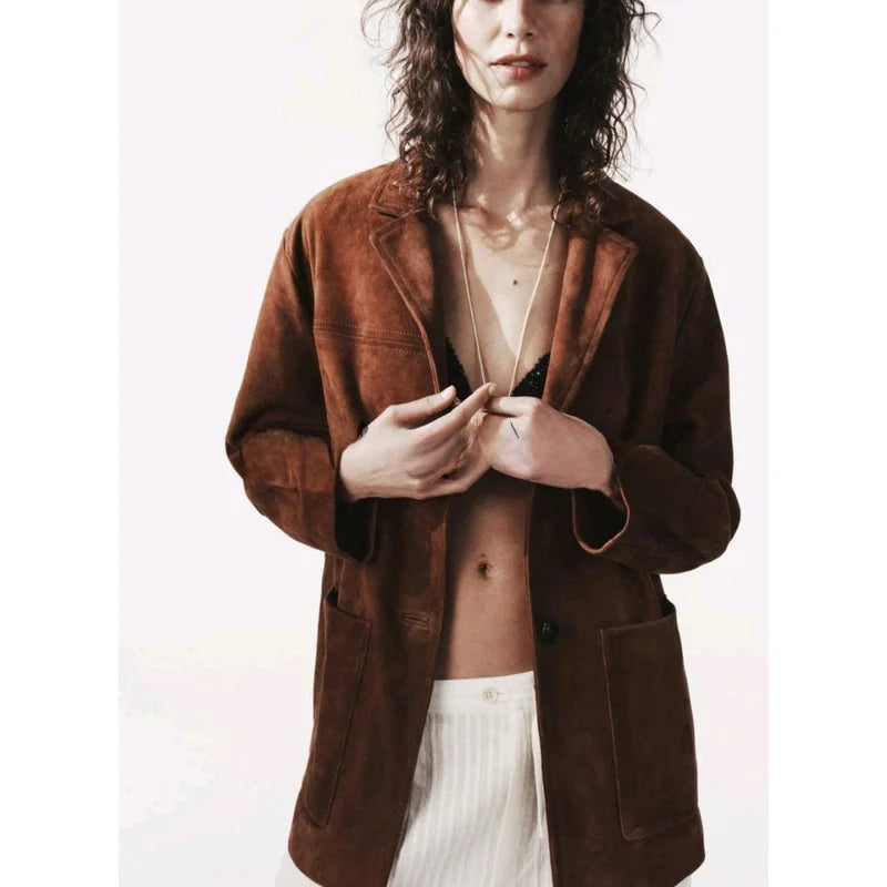 Women's Vintage Long Sve Velvet Texture Loose Suit Jaet Autumn New Arrival Faionable Busin Casual Sle 966050