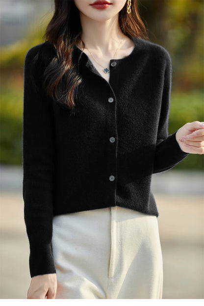 2024 Basics Autumn Winter Women Sweater Sales Merino Wool Knitwear New Fashion Solid Cardigan Classic Long Sleeve Clothing Tops