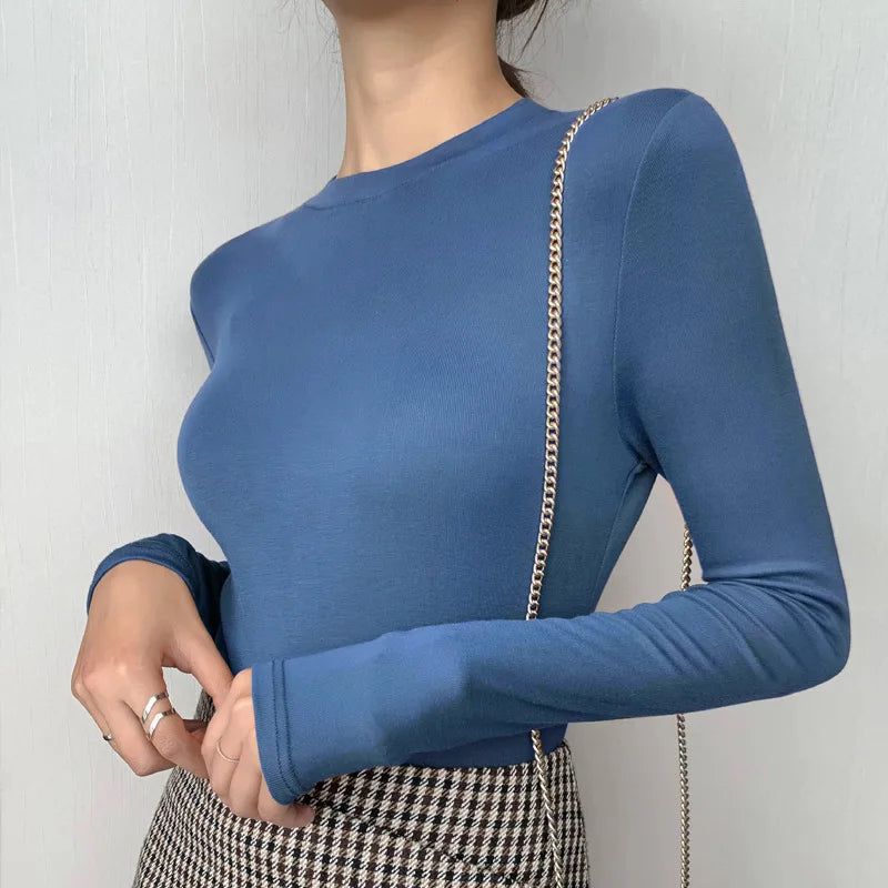2025 New Modal Women's T-Shirt Crew Neck Versatile Brand Bottom Shirt Long Sleeve Woman Inner T Shirt Women Tops Tees For Female