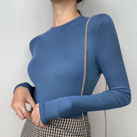 2025 New Modal Women's T-Shirt Crew Neck Versatile Brand Bottom Shirt Long Sleeve Woman Inner T Shirt Women Tops Tees For Female