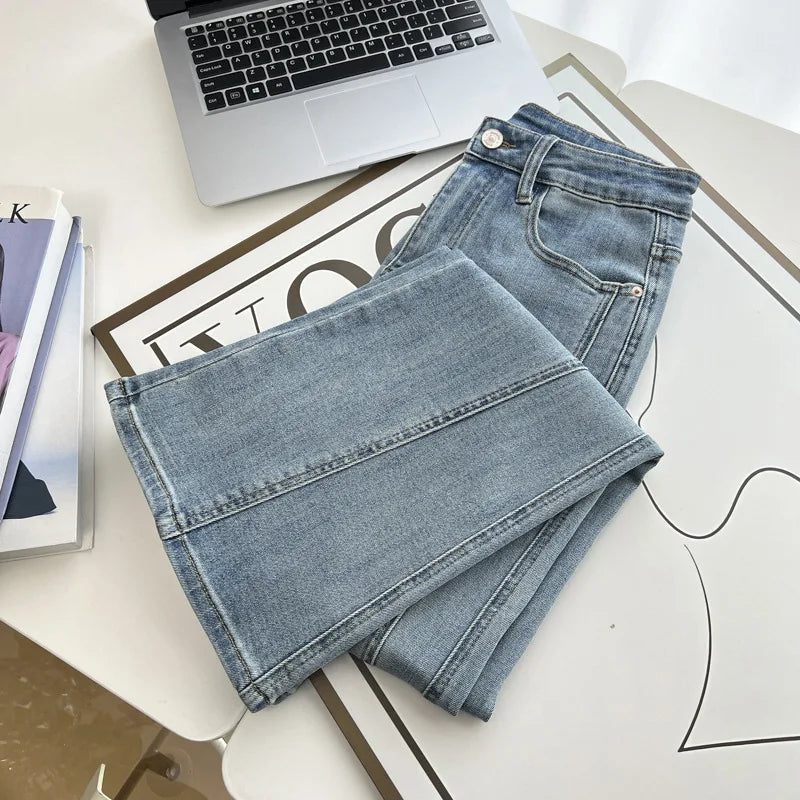 Plus Size Women's High Waisted Slim Flared Jeans 2025 Spring Stretch Denim Pants Curvy Premium Slimming & Lengthening Design