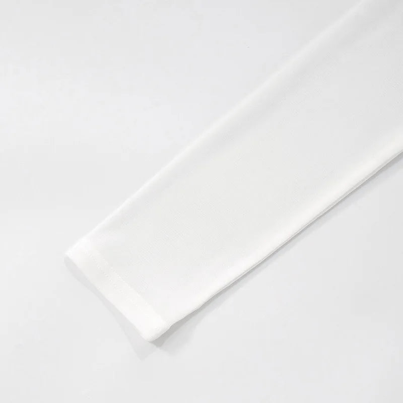 Female's Autumn T-Shirt Sheer Mesh Off-Shoulder Curved Hem Pullover Long Sleeve Women's Top Comfortable Clothing For Lady