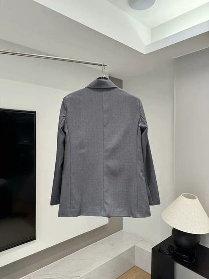 ETJ 2025 TRAF Women's Spring New suit Set with shoulder padded double-breasted blazer & high-waisted pleated wide-legged pants