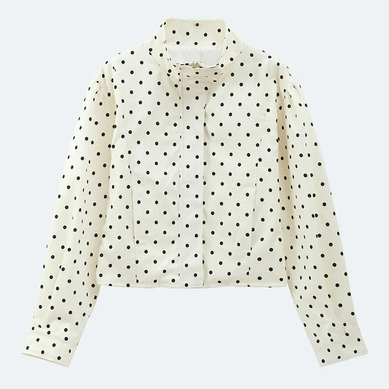 Polka Dot Print Round Neck Short Coats Women's High Street Blazer Long Sleeve Jackets 2025 Elegant Office Ladies Suit Outerwear