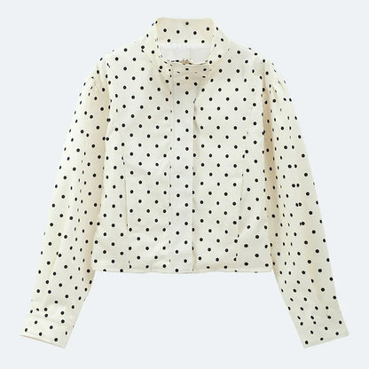 Polka Dot Print Round Neck Short Coats Women's High Street Blazer Long Sleeve Jackets 2025 Elegant Office Ladies Suit Outerwear