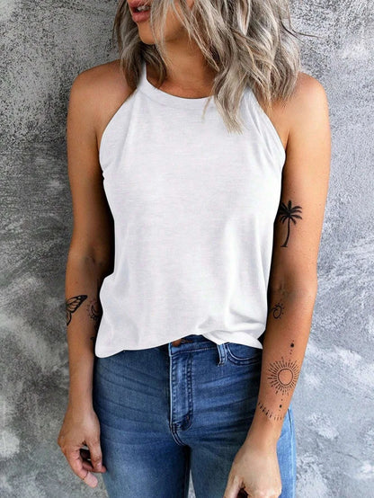 Women's Summer Sleeveless Halter Tee Shirts Crew Neck Workout Tank Tops Casual Plain Cami Shirts