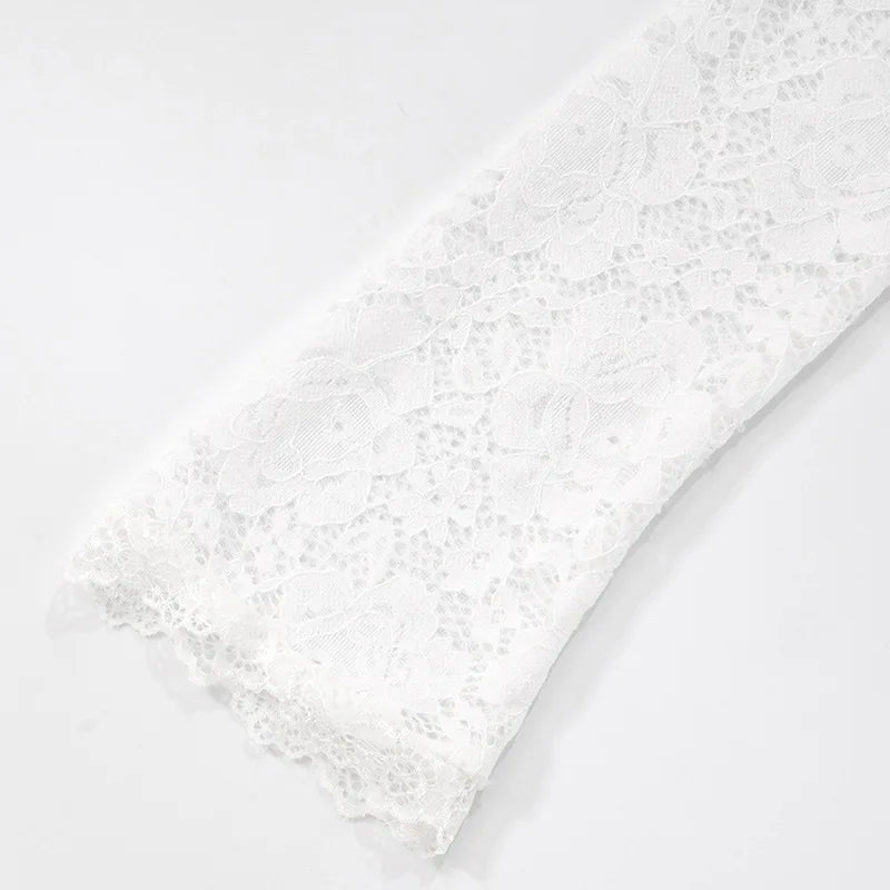 Lace-Trimmed Autumn Women's T-Shirt Off-Shoulder Hollow Out Contrast Panels Crop Top For Female Sexy Cropped Lady's Clothing