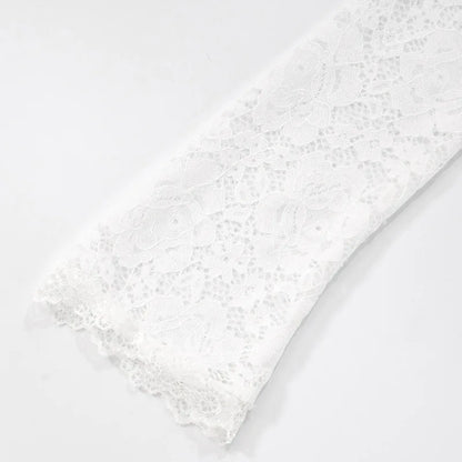 Lace-Trimmed Autumn Women's T-Shirt Off-Shoulder Hollow Out Contrast Panels Crop Top For Female Sexy Cropped Lady's Clothing