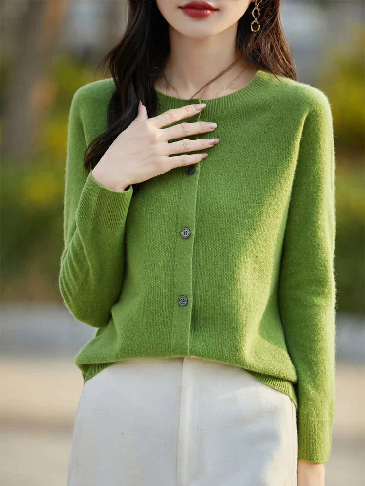 2024 Basics Autumn Winter Women Sweater Sales Merino Wool Knitwear New Fashion Solid Cardigan Classic Long Sleeve Clothing Tops