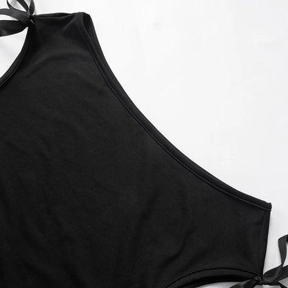 CUTENOVA 2024 Summer Solid Color Sexy Off Shoulder Tops Lace Up Sleeveless T-Shirt Casual Slim Crop Top  Black Short Sleeve Wome