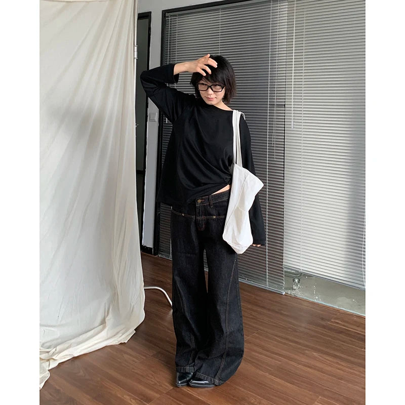 2024 Blue Women Jeans High Waist Vintage Straight Baggy Denim Pants Streetwear Y2K American Style Fashion Wide Leg Denim Trouser