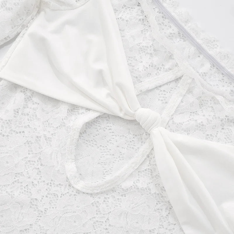 Lace-Trimmed Autumn Women's T-Shirt Off-Shoulder Hollow Out Contrast Panels Crop Top For Female Sexy Cropped Lady's Clothing