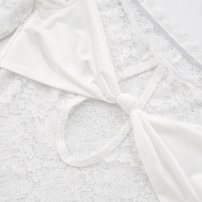 Lace-Trimmed Autumn Women's T-Shirt Off-Shoulder Hollow Out Contrast Panels Crop Top For Female Sexy Cropped Lady's Clothing