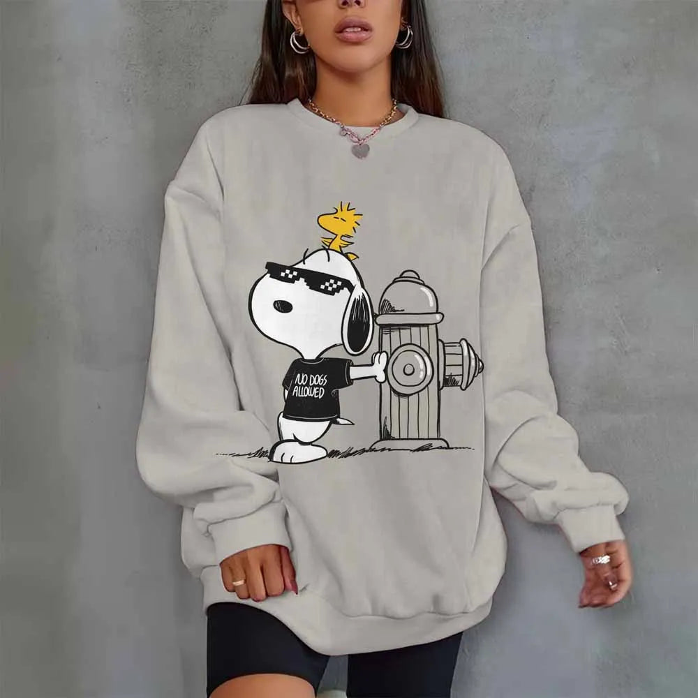 Snoopy Heart Print Crew Neck T shirt Casual Long Autumn winter top women's long sleeved Sweatshirt loose comfortable Hoodies